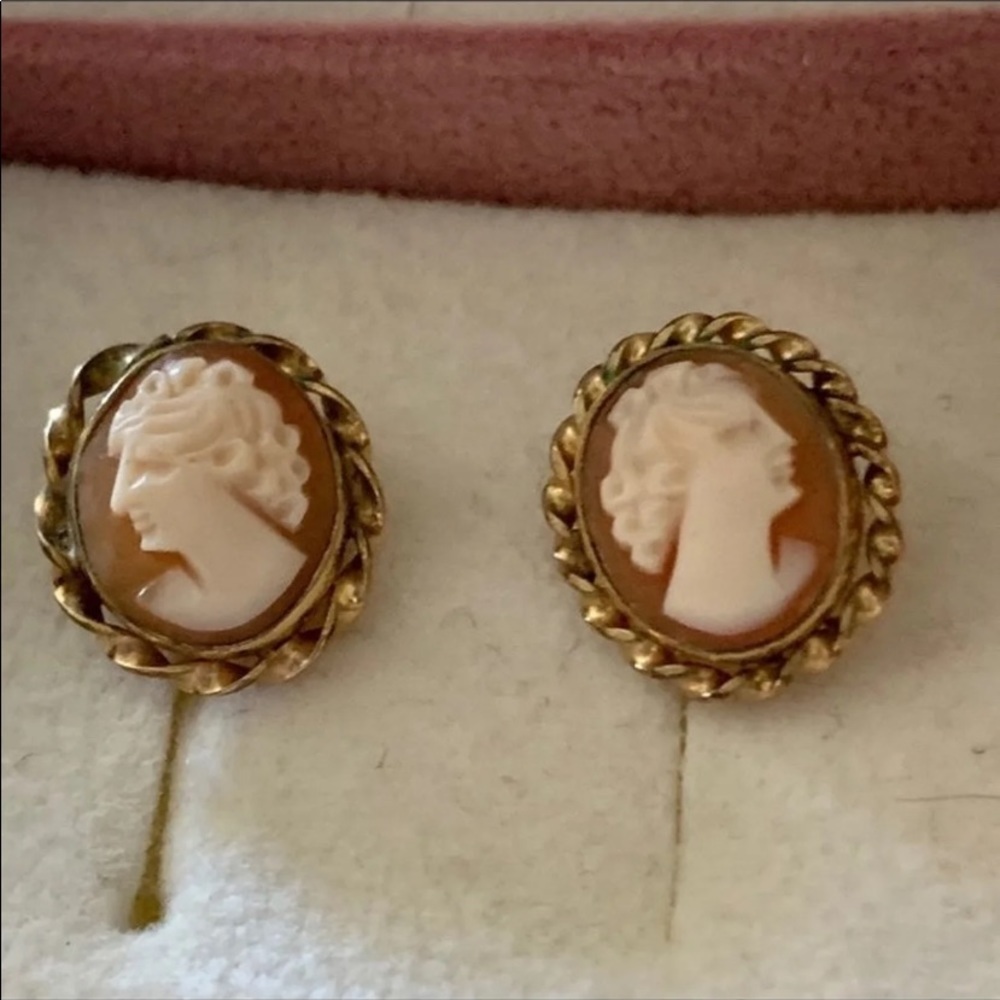 14k GOLD CAMEO EARRINGS VTG
